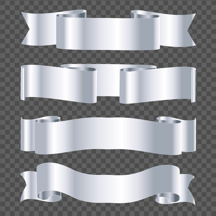 在透明背景上隔离的银丝带eps,ai矢量模版下载