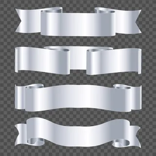 在透明背景上隔离的银丝带