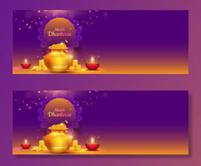 背景横幅banner设计与金色硬币罐和照明油灯（迪雅）为shubh（快乐）Dhantras庆祝概念插图。eps,ai矢量模版下载