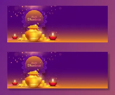背景横幅banner设计与金色硬币罐和照明油灯（迪雅）为shubh（快乐）Dhantras庆祝概念插图。