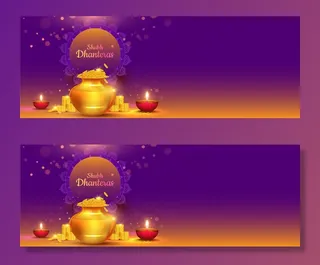 背景横幅banner设计与金色硬币罐和照明油灯（迪雅）为shubh（快乐）Dhantras庆祝概念插图。