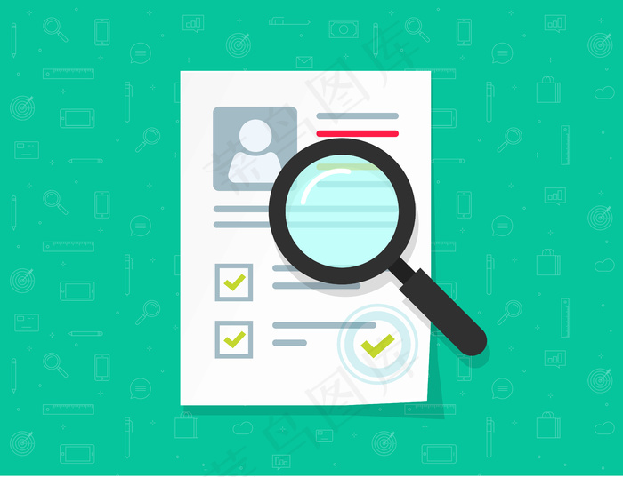 平面卡通纸文档研究与个人资料和批准邮票矢量插图