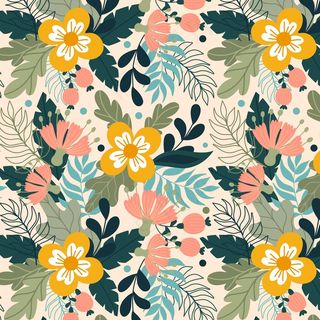 手绘异域花卉图案，黄色花朵