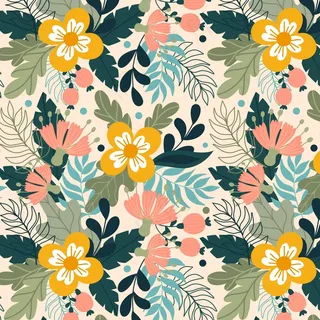 手绘异域花卉图案，黄色花朵