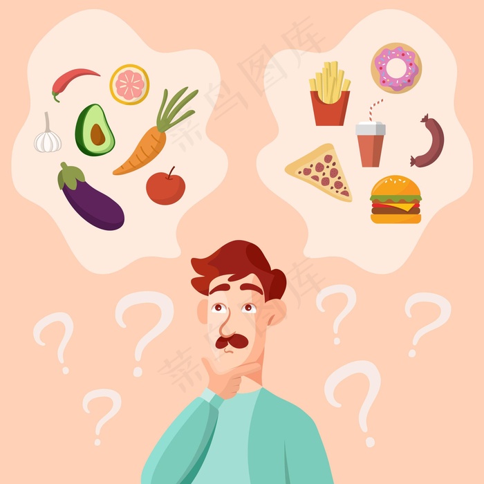 胡子男想着健康快餐