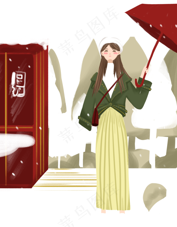 立冬保暖冬日女孩雪天免抠图