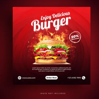 食物菜单和餐厅汉堡社交媒体横幅banner模板