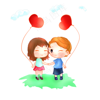 七夕主题卡通人物小情侣插图