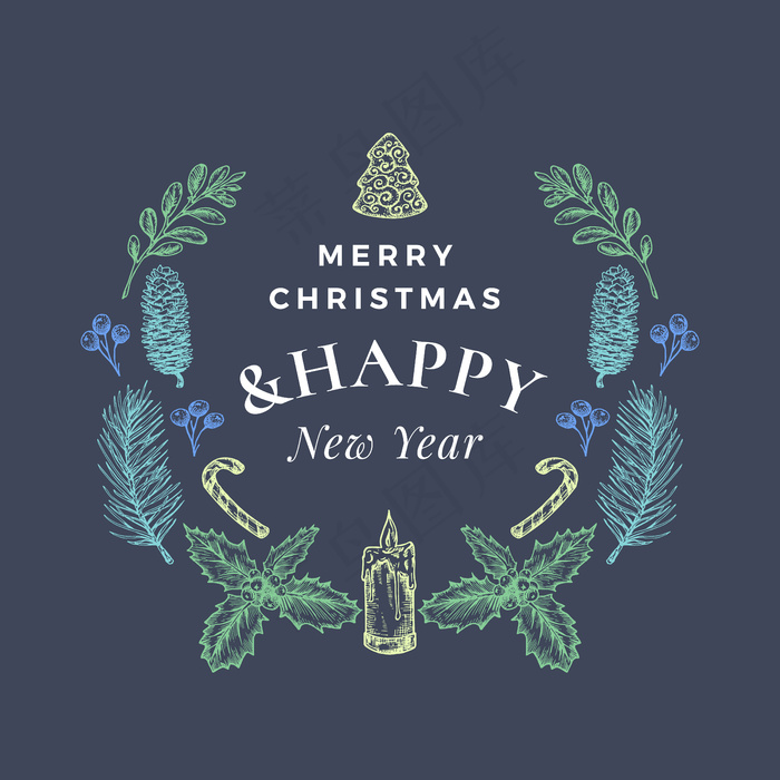 圣诞快乐和新年快乐抽象贺卡或圣诞花环和复古印刷横幅bannereps,ai矢量模版下载