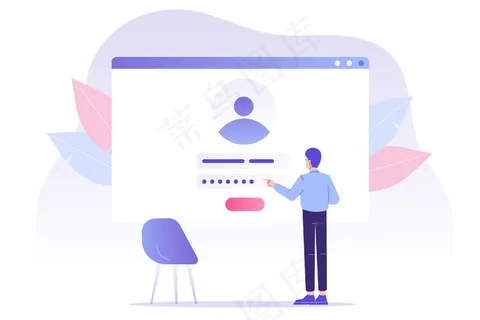 在线注册和注册与男子站在用户界面附近