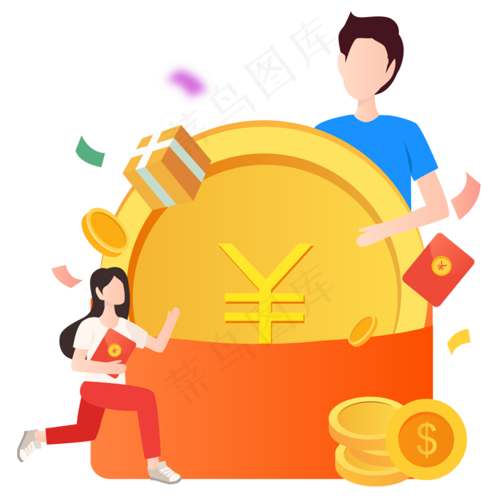 抱金币红包人物矢量图(2000X2000(DPI:300))ai矢量模版下载