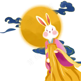 国潮风中秋节古风兔子