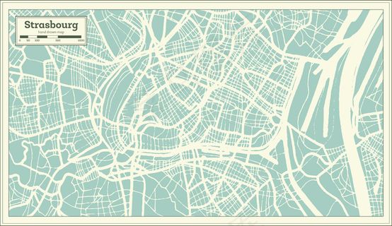 斯特拉斯堡法国城市地图复古风格。轮廓图。矢量图。
