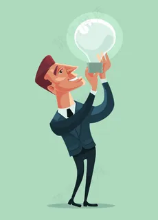 商人人物手持灯。好主意。平面卡通插图 商人人物手持灯。好主意。平面卡通插图