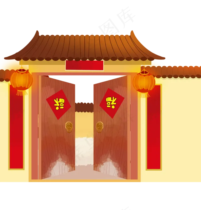 新年对联福字建筑大门围墙(2087X2178(DPI:300))psd模版下载
