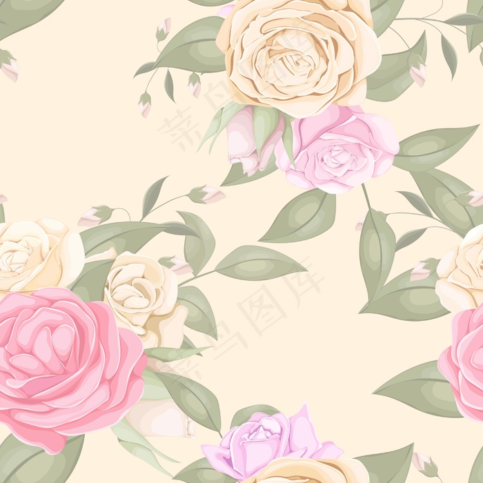 无缝模式与美丽的玫瑰花束