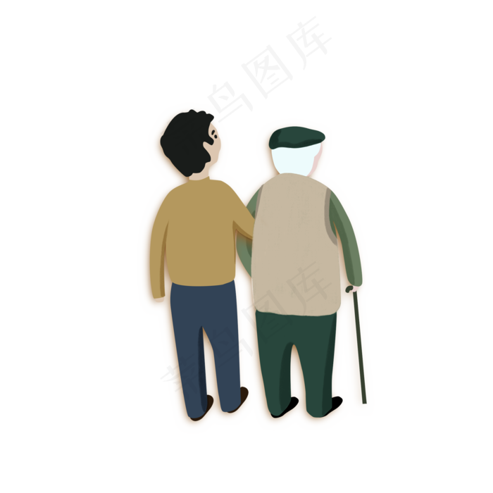 卡通手绘老爷爷和她的儿子可商用