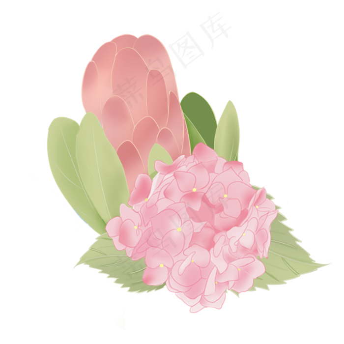 节日粉色手绘花叶装饰