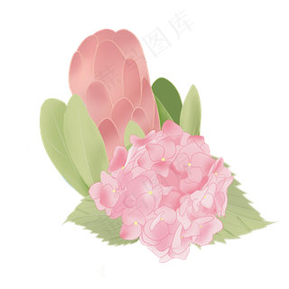 节日粉色手绘花叶装饰