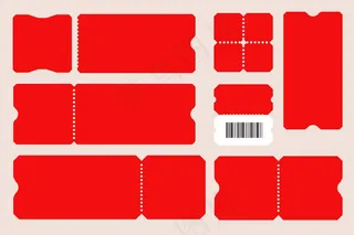 空白票据空白红色撕下优惠券模板，带有条形码。