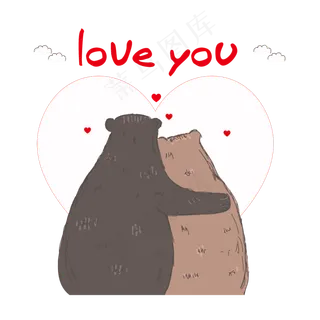 手绘七夕小熊爱情节日元素