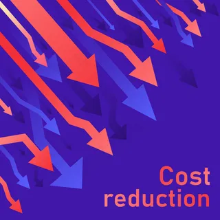 降低成本的概念。企业亏损危机减少。股票金融交易市场图。销售转换想法细线插图。蓝色（紫色）背景