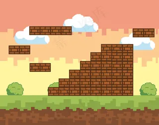 街机游戏世界与像素场景