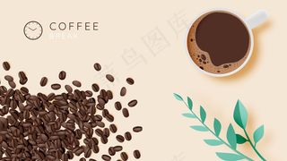 咖啡休息背景与咖啡杯和柔和的颜色方案