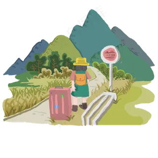 国庆出游暖色系卡通手绘女孩体验