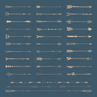 在蓝色背景上设置金色箭头图标的集合