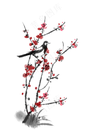 水墨中国风梅花和小鸟