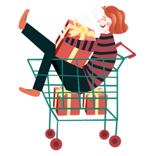 双十一购物狂欢节卡通手绘坐在购