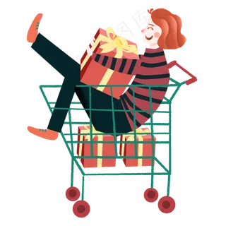 双十一购物狂欢节卡通手绘坐在购