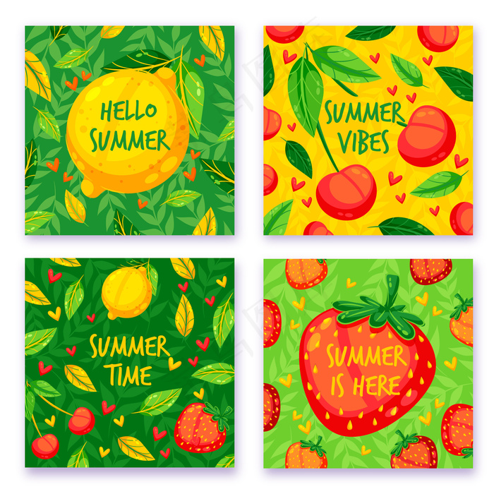 平面夏季卡片收集模板