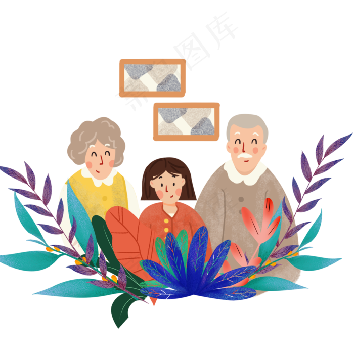 重阳节和老人合影手绘