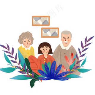 重阳节和老人合影手绘