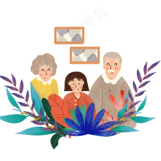 重阳节和老人合影手绘