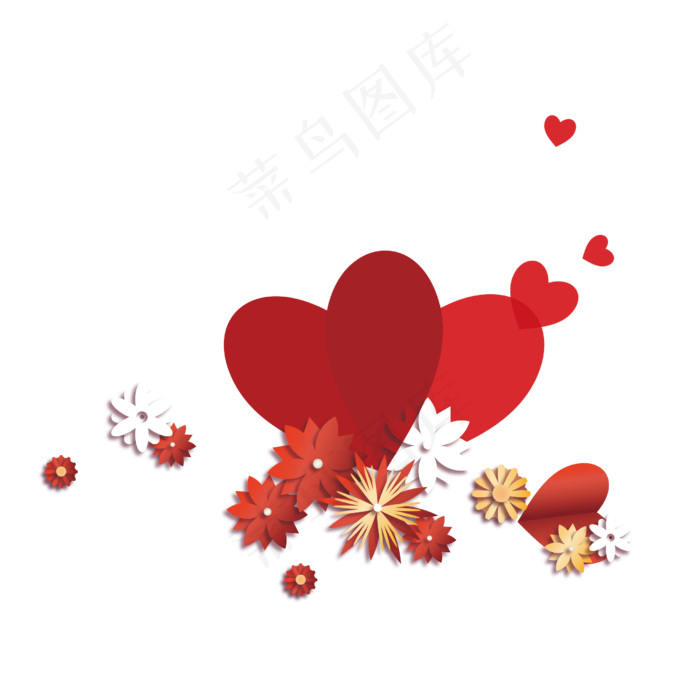 红色爱心与花朵折纸(2481*2481px 300 dpi )ai矢量模版下载