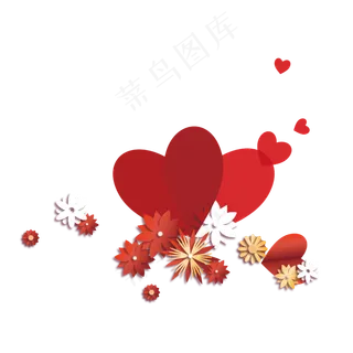 红色爱心与花朵折纸