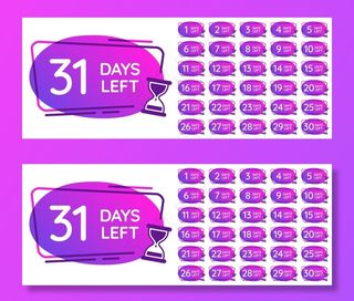 几天就剩下徽章了。日期倒计时时钟，沙漏计数器提醒和沙钟时间徽章插图集