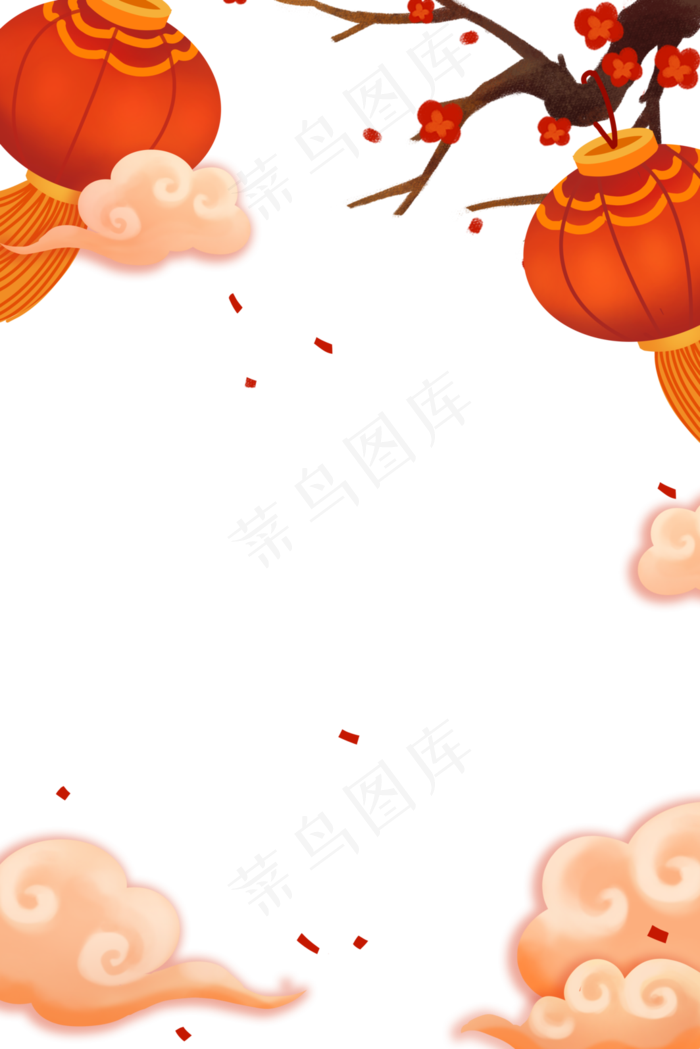 中国风红灯笼梅花祥云边框(3545X5315(DPI:300))psd模版下载