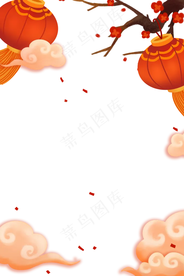 中国风红灯笼梅花祥云边框(3545X5315(DPI:300))psd模版下载