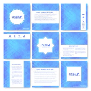 蓝色的一套方形模板小册子。商业、科学、医学和技术