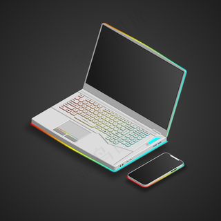 白色游戏笔记本电脑和智能手机