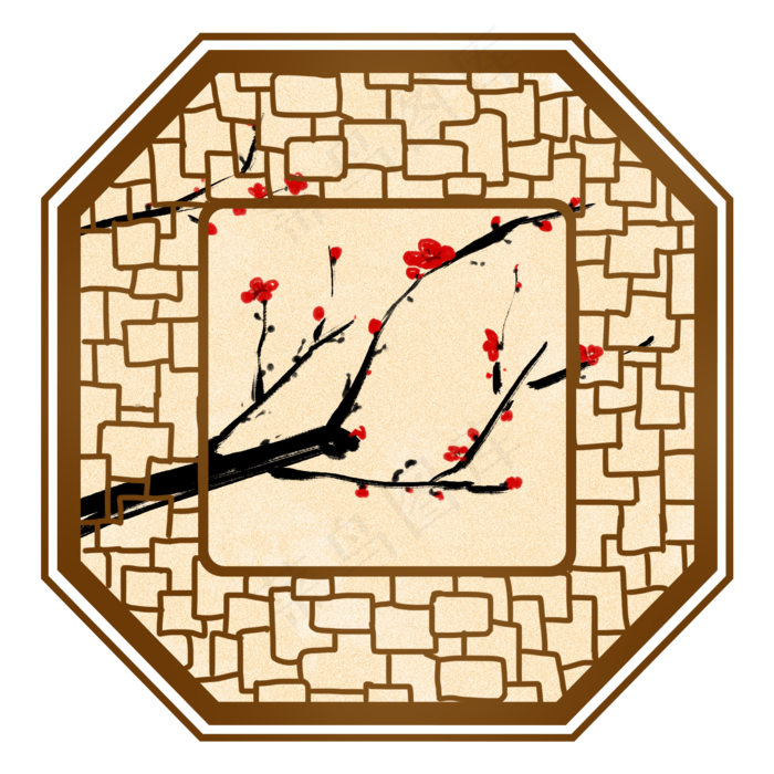 梅花腊梅红梅复古边框花纹(2000X2000(DPI:300))psd模版下载