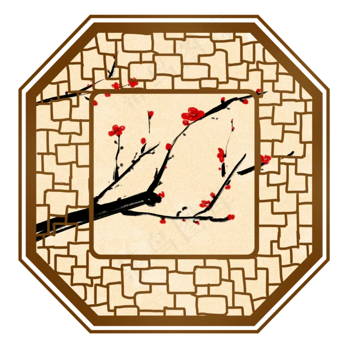 梅花腊梅红梅复古边框花纹(2000X2000(DPI:300))psd模版下载