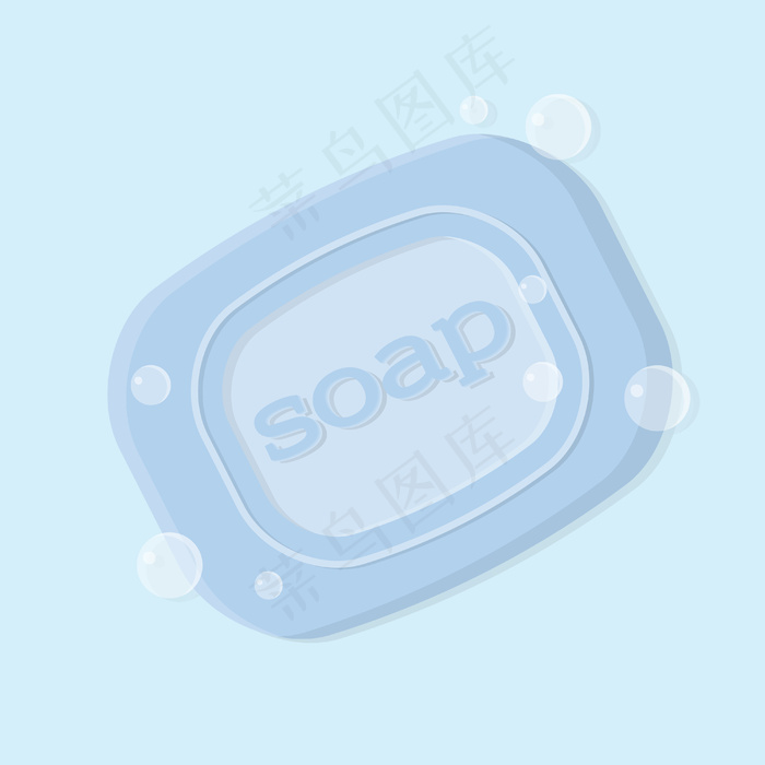 一块固体肥皂的插图，上面有气泡蓝色固体肥皂，上面有铭文
