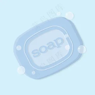 一块固体肥皂的插图，上面有气泡蓝色固体肥皂，上面有铭文