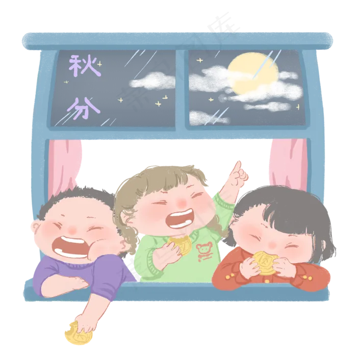 二十四节气秋分孩子们吃月饼(2000X2000(DPI:300))psd模版下载