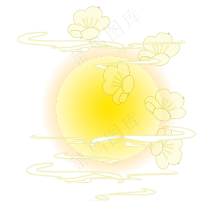 月亮上飘着黄色的花朵 